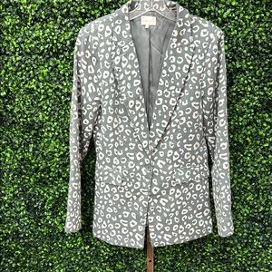 Entro Leopard Animal Print Blazer Sage Green with White Print